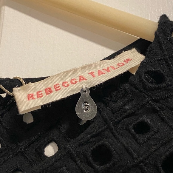 Rebecca Taylor Black Short Sleeve Eyelet Cropped Blouse Top Size 6 NWT - Picture 7 of 15